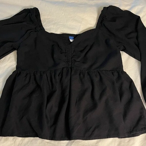 Womens Sz L Smocked Babydoll Top Dark Cottagecore Goth Bishop Sleeve - Picture 2 of 9